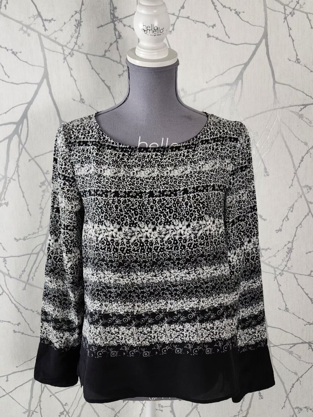 Club Monaco Dark Floral Stripe 100% Silk Blouse